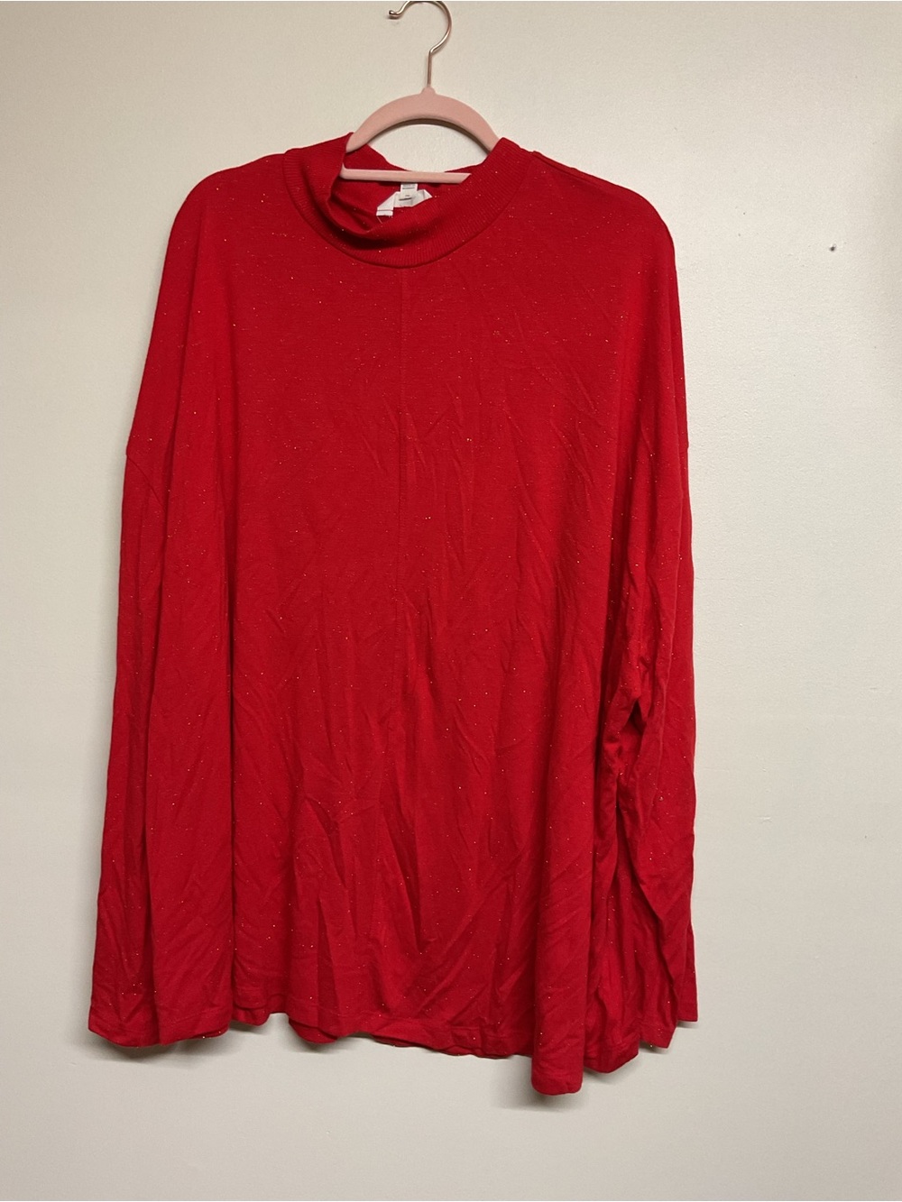 Terra & Sky Red Long Sleeve Mock Neck Top with gold threads